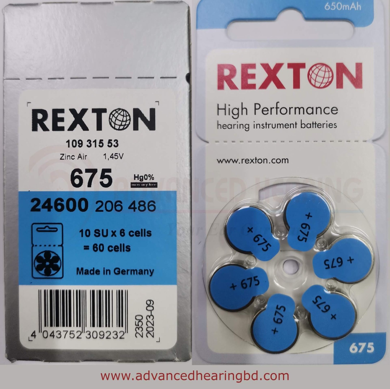 Original Rexton Zinc Air Hearing Aid Batteries – Size 675 (Blue) 6 Pcs
